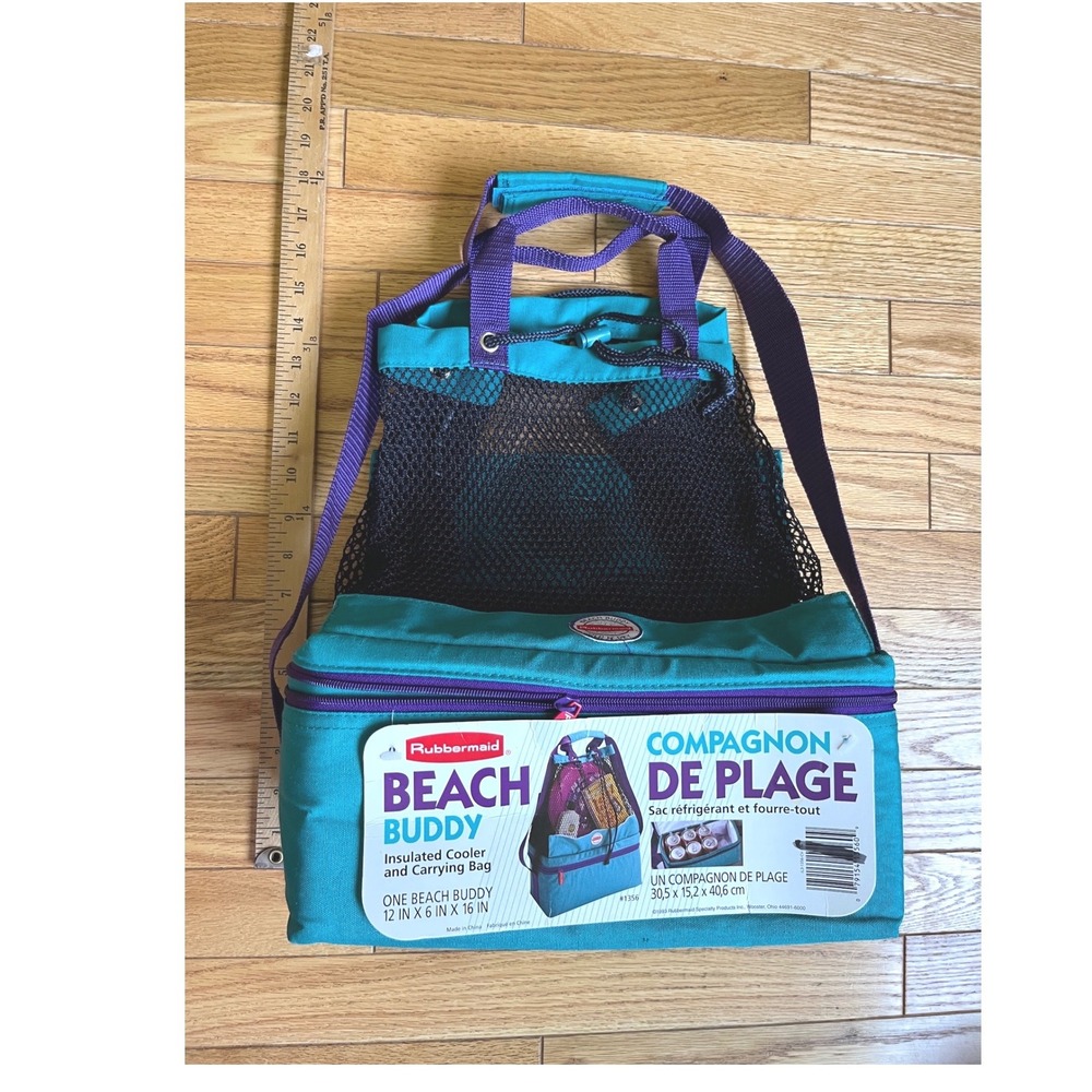 Vintage 1993 Rubbermaid Beach Buddy Insulated Cooler Mesh Tote Bag Retro - Picture 6 of 14